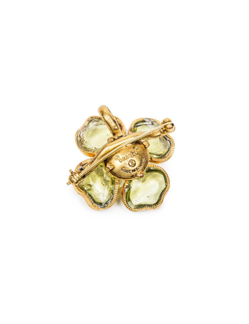 Broche CHANEL camélia vert d'eau
