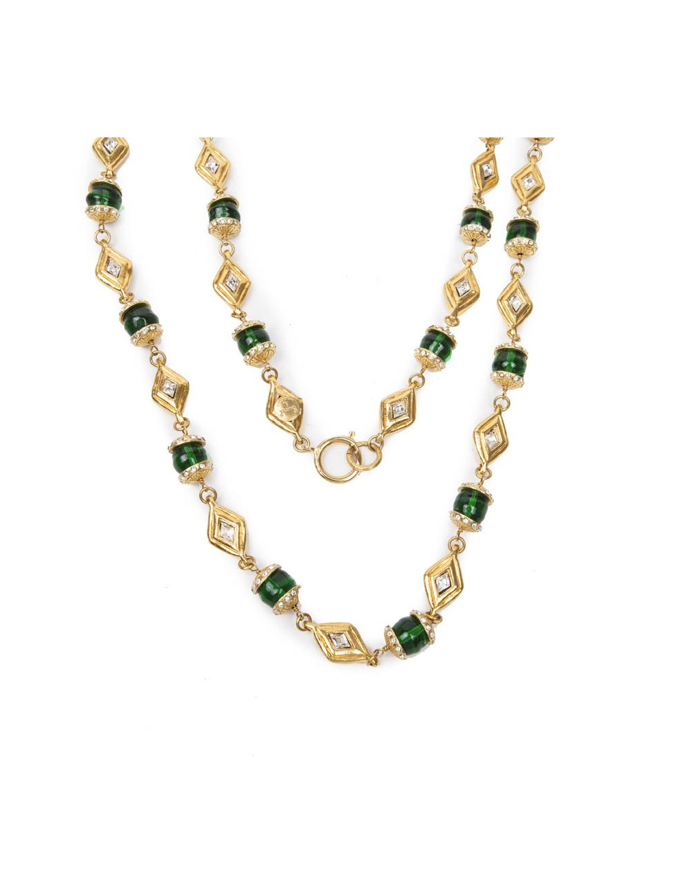 Sautoir CHANEL couleur doré et émeraude