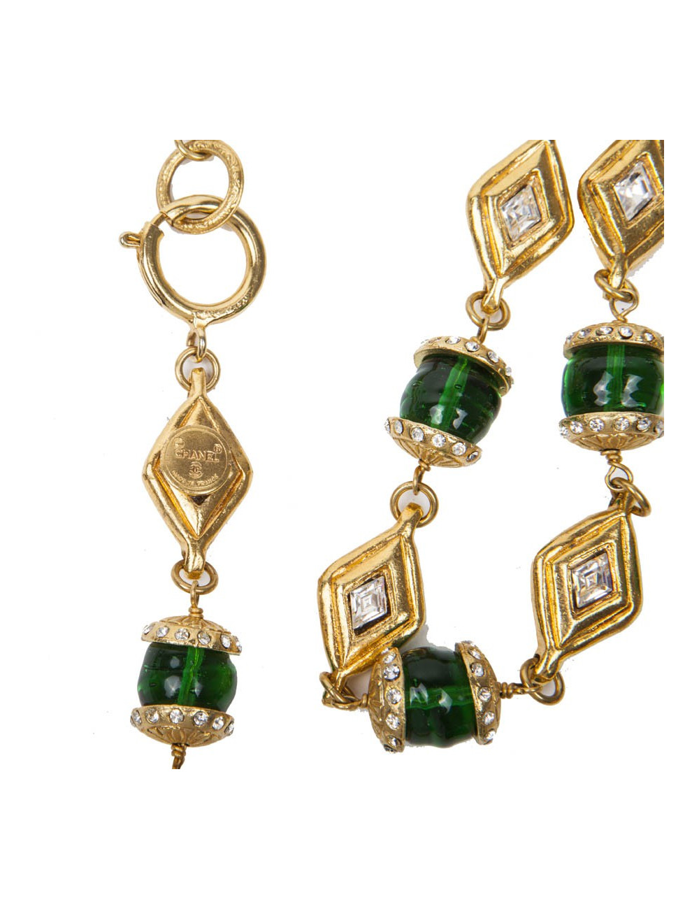 Sautoir CHANEL couleur doré et émeraude