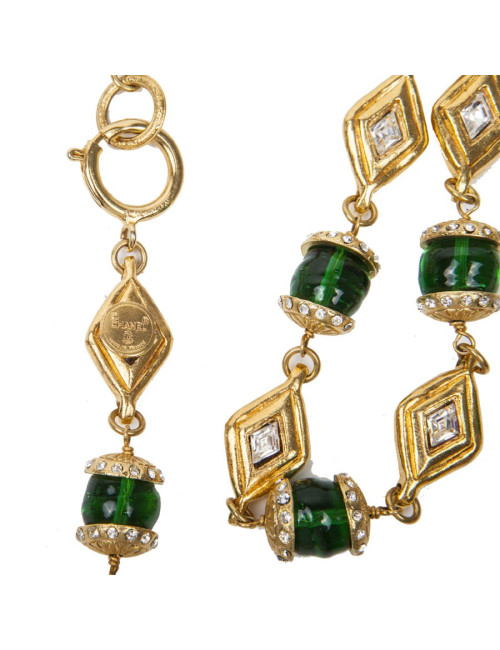 Sautoir CHANEL couleur doré et émeraude