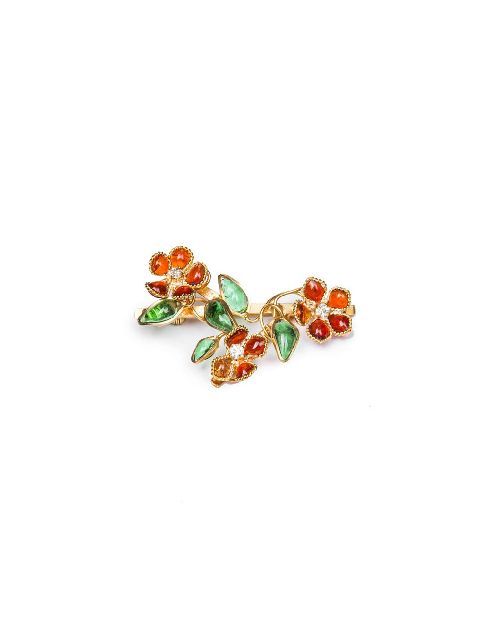 Broche MARGUERITE DE VALOIS pâte de verre orange et vert 