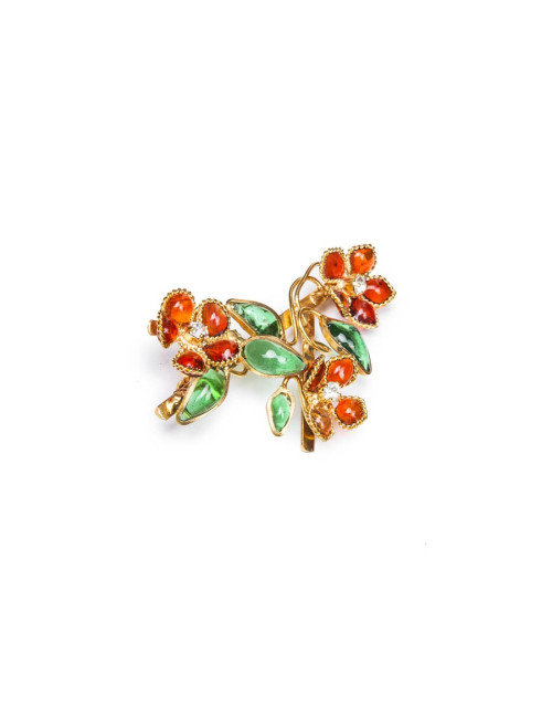 Broche MARGUERITE DE VALOIS pâte de verre orange et vert 