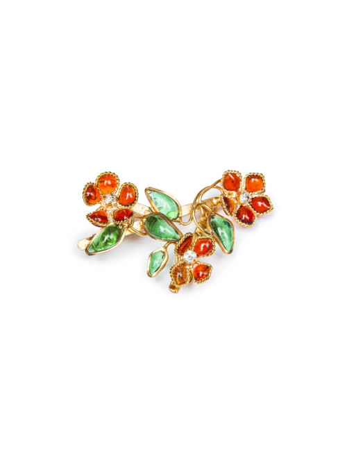 Broche MARGUERITE DE VALOIS pâte de verre orange et vert 