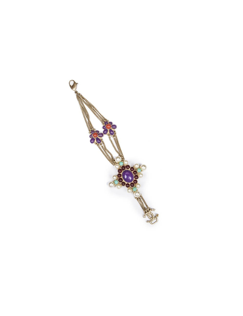 CHANEL Bracelet in Gilded Metal with Pearl and Multicolored Enamel 