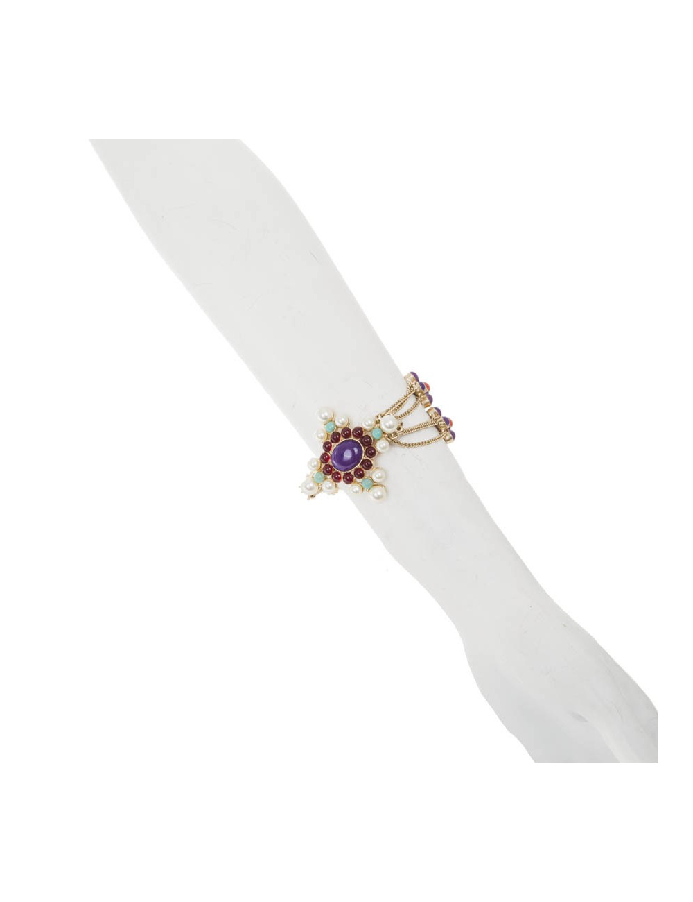 CHANEL Bracelet in Gilded Metal with Pearl and Multicolored Enamel 