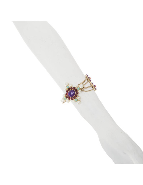 CHANEL Bracelet in Gilded Metal with Pearl and Multicolored Enamel 