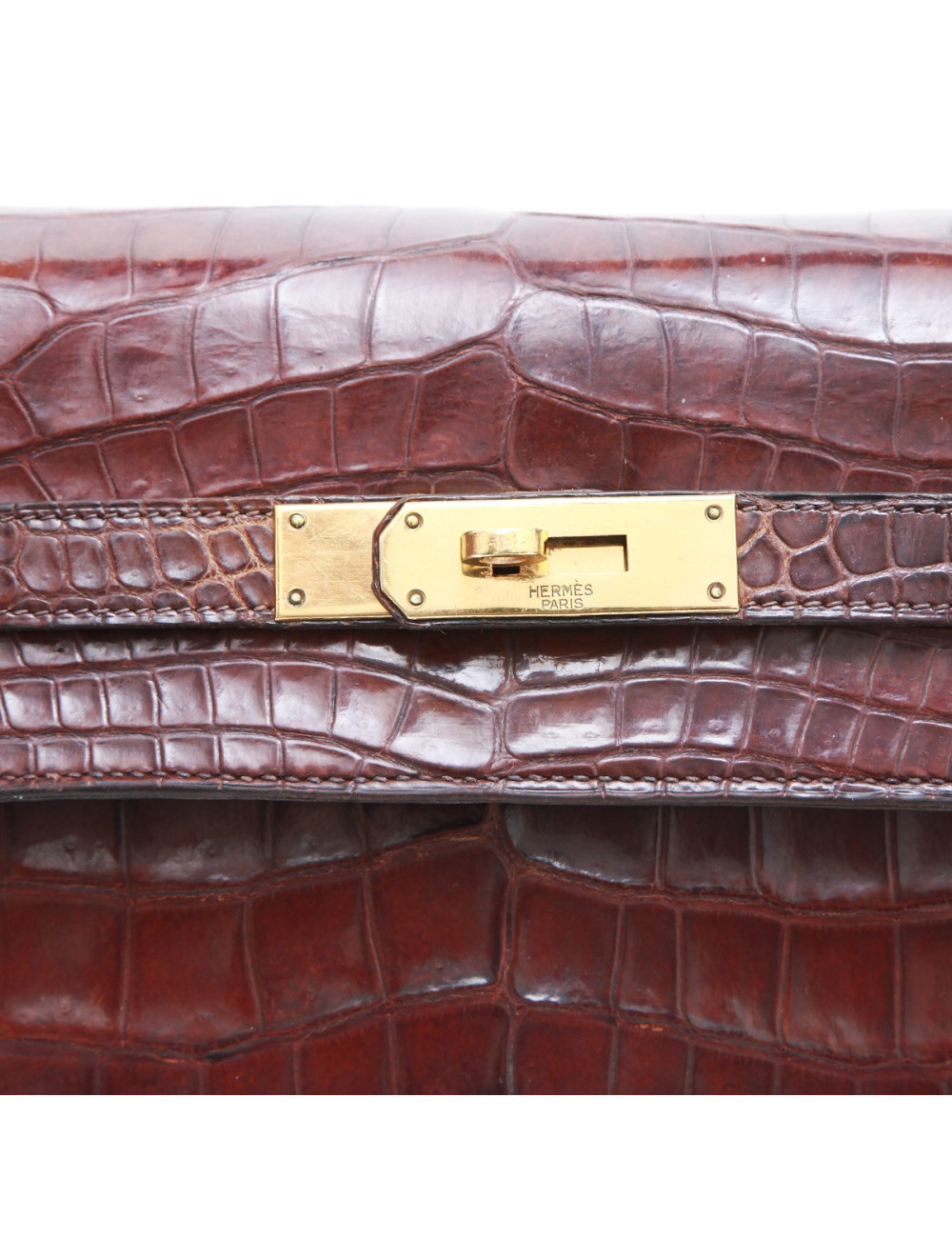 Kelly 35 HERMES cuir crocodile porosus marron Vintage