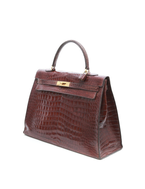 Kelly 35 HERMES cuir crocodile porosus marron Vintage