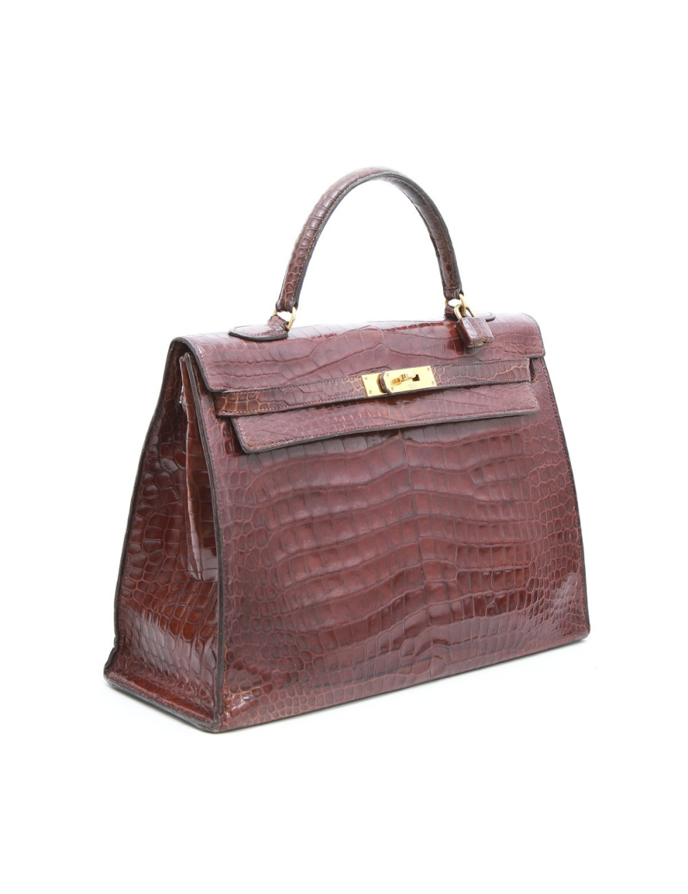 Kelly 35 HERMES cuir crocodile porosus marron Vintage