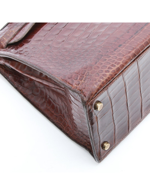 Kelly 35 HERMES cuir crocodile porosus marron Vintage