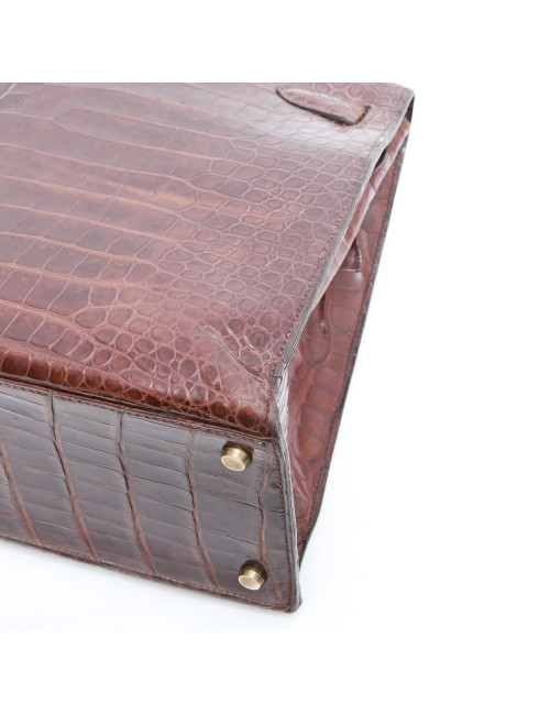 Kelly 35 HERMES cuir crocodile porosus marron Vintage