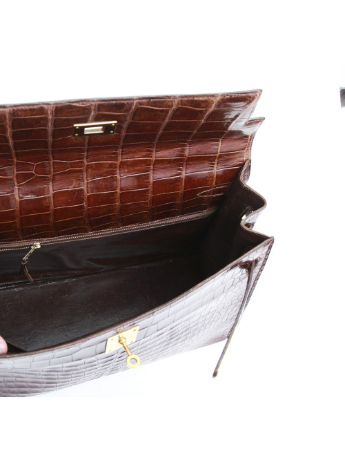 Kelly 35 HERMES cuir crocodile porosus marron Vintage