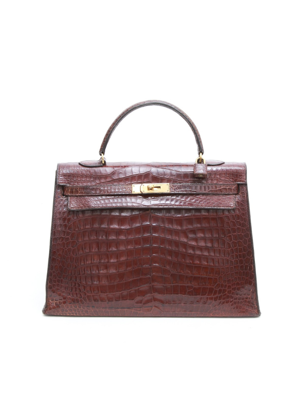 Kelly 35 HERMES cuir crocodile porosus marron Vintage