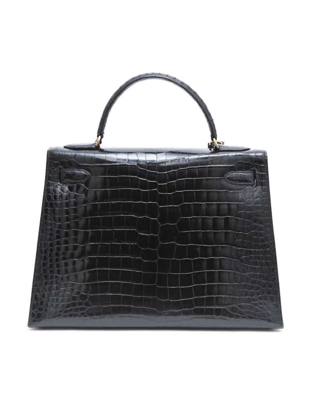 Sac Kelly 32 HERMES en crocodile porosus noir  Vintage
