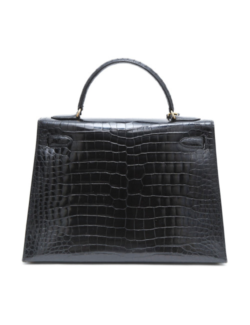 Sac Kelly 32 HERMES en crocodile porosus noir  Vintage