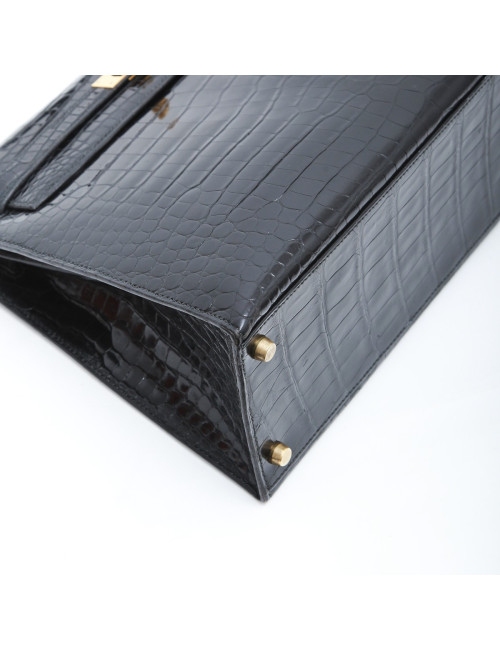 Sac Kelly 32 HERMES en crocodile porosus noir  Vintage