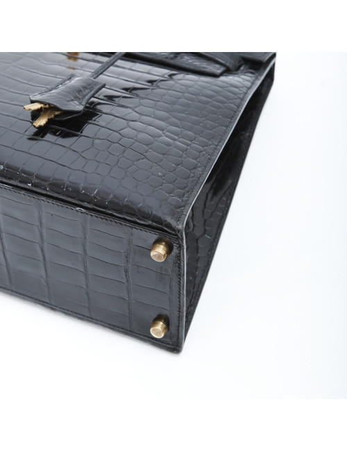 Sac Kelly 35 HERMES en crocodile porosus noir  Vintage