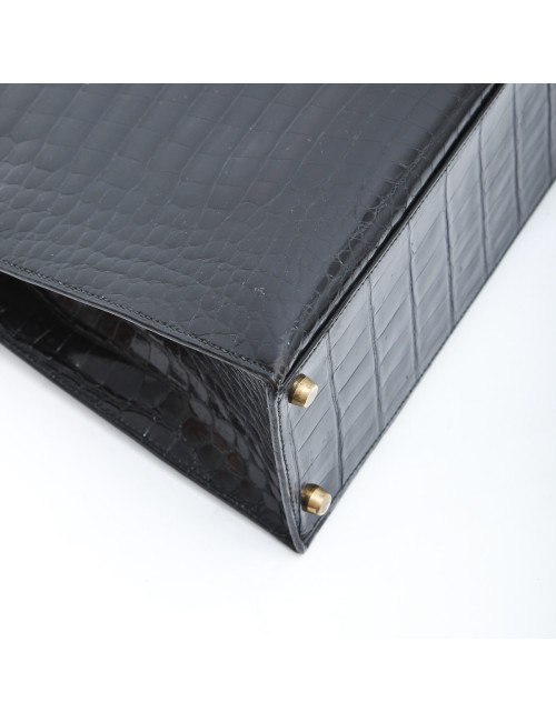 Sac Kelly 35 HERMES en crocodile porosus noir  Vintage