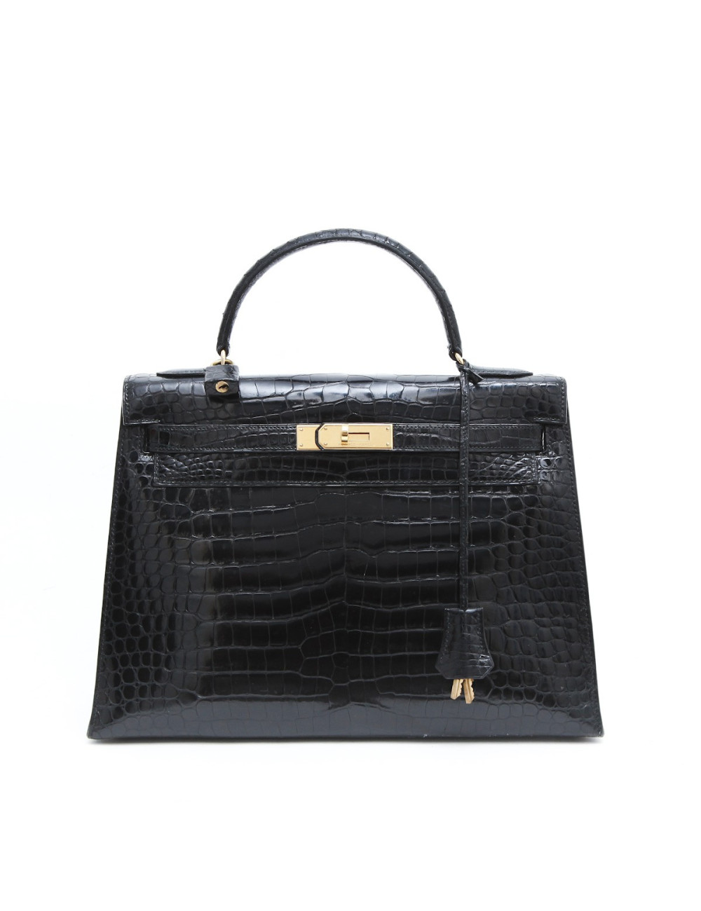 Sac Kelly 32 HERMES en crocodile porosus noir  Vintage