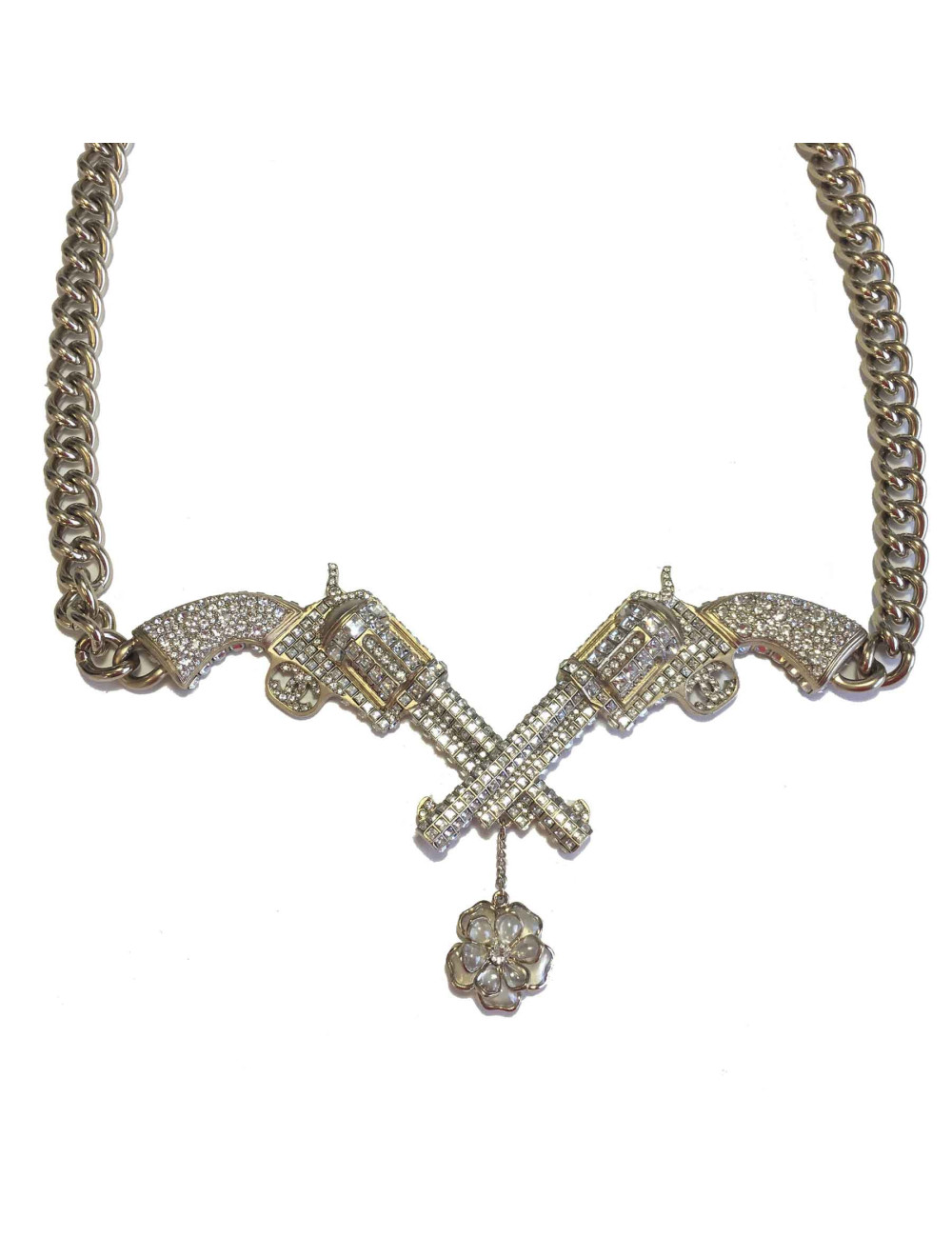 Ceinture revolver CHANEL en métal doré, strass et pâte de verre