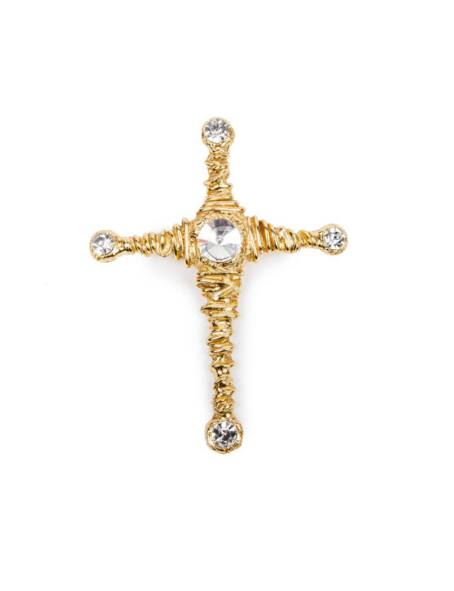 Broche CHRISTIAN LACROIX en métal doré et strass