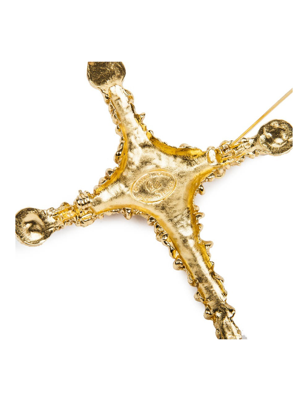 Broche CHRISTIAN LACROIX en métal doré et strass