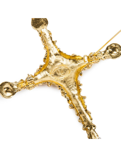 Broche CHRISTIAN LACROIX en métal doré et strass