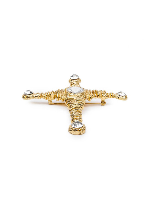 Broche CHRISTIAN LACROIX en métal doré et strass