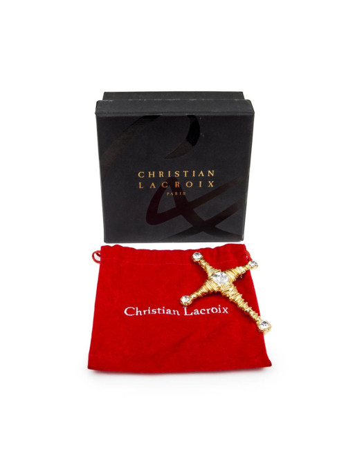 Broche CHRISTIAN LACROIX en métal doré et strass