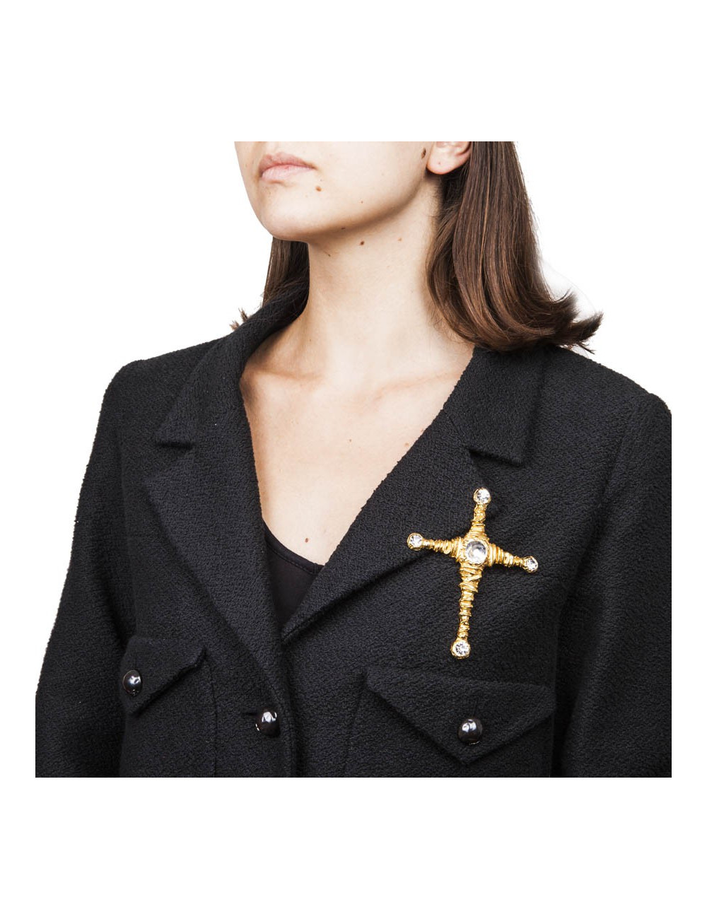 Broche CHRISTIAN LACROIX en métal doré et strass