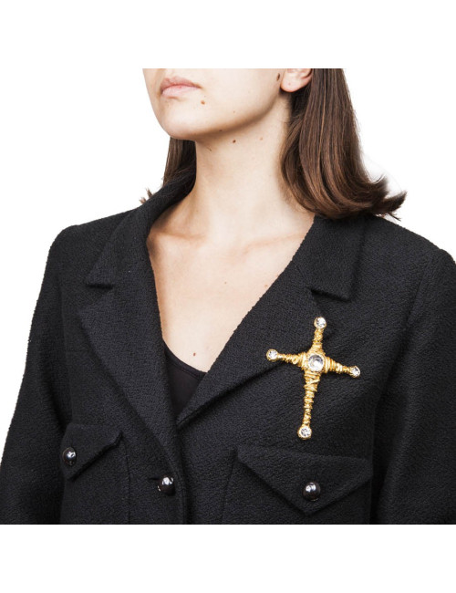 Broche CHRISTIAN LACROIX en métal doré et strass