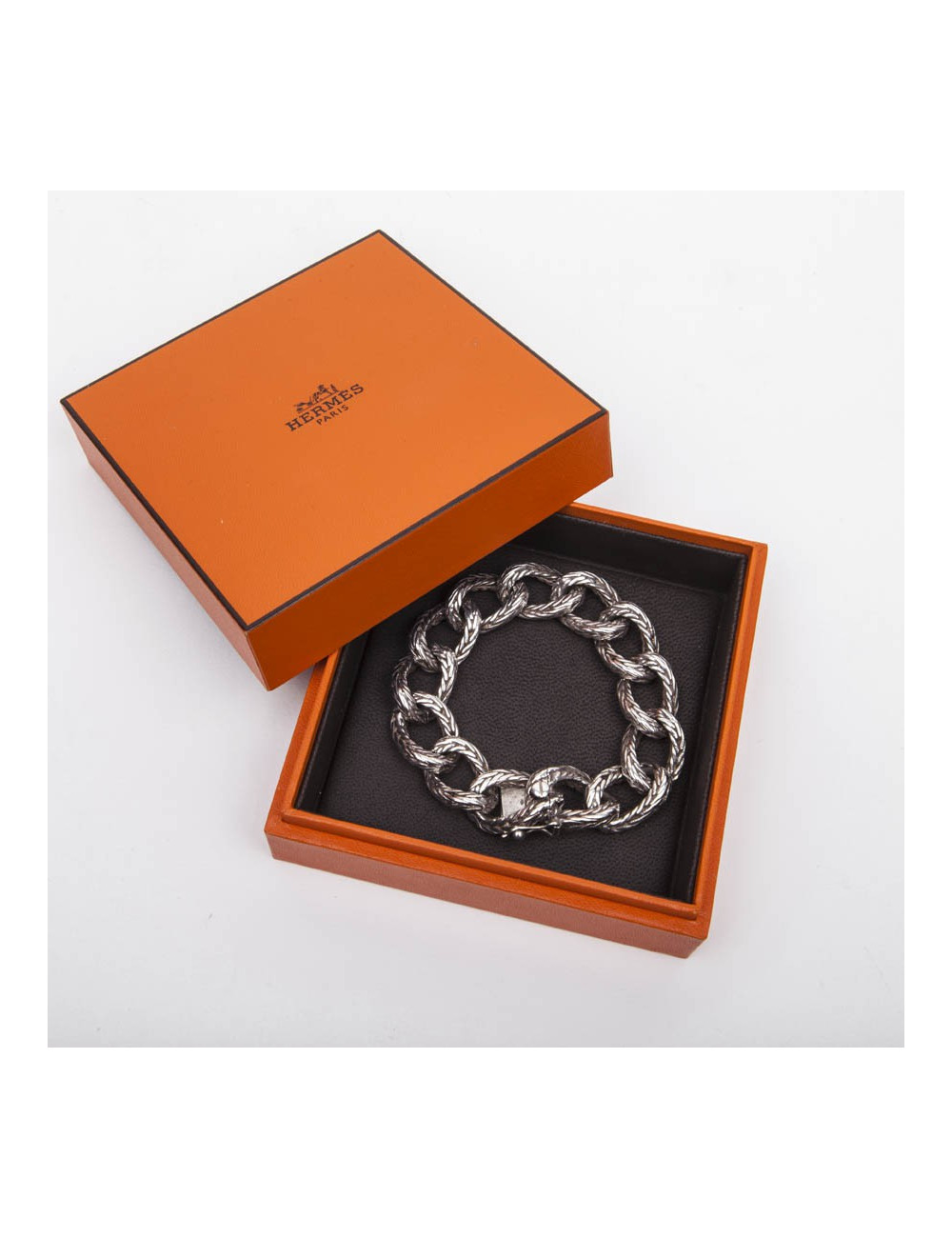 Bracelet HERMES en argent massif maille palmier