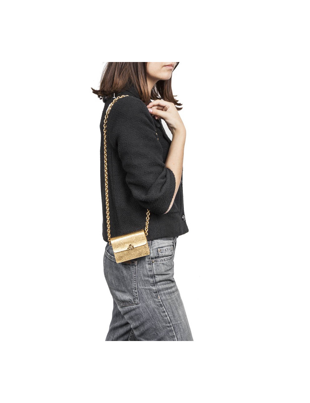 Minaudière SONIA RYKIEL en métal martelé doré Collector