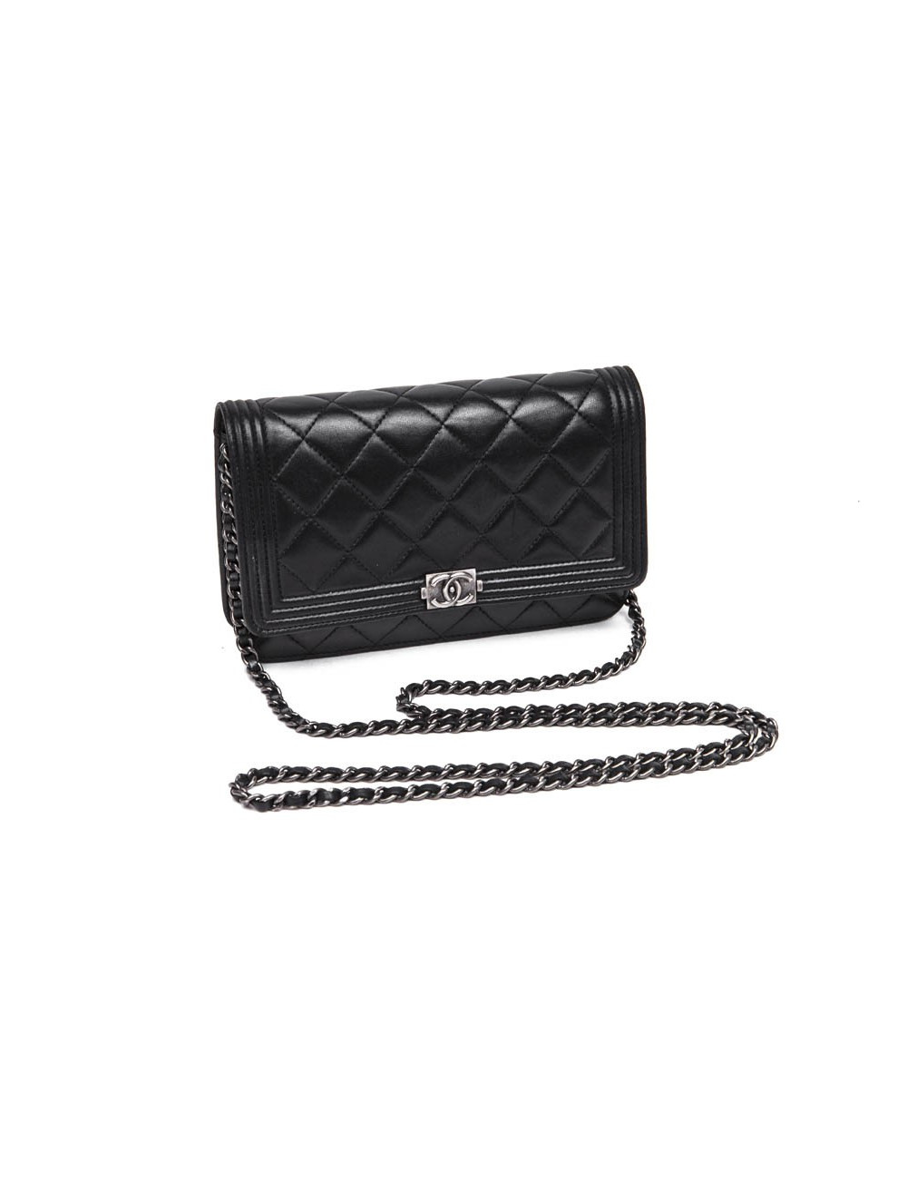 mini sac CHANEL en cuir d'agneau noir