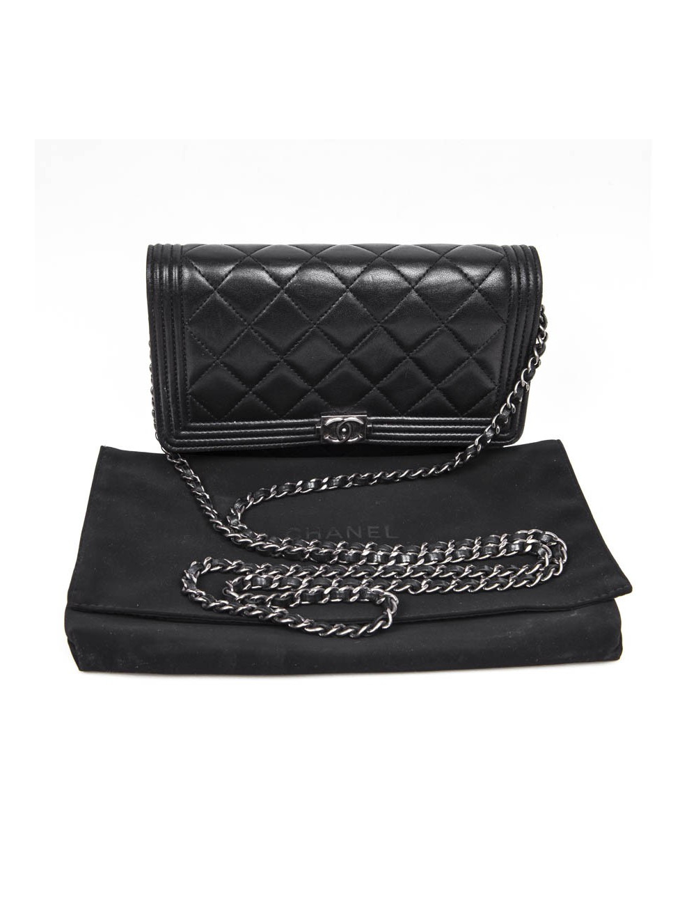 mini sac CHANEL en cuir d'agneau noir