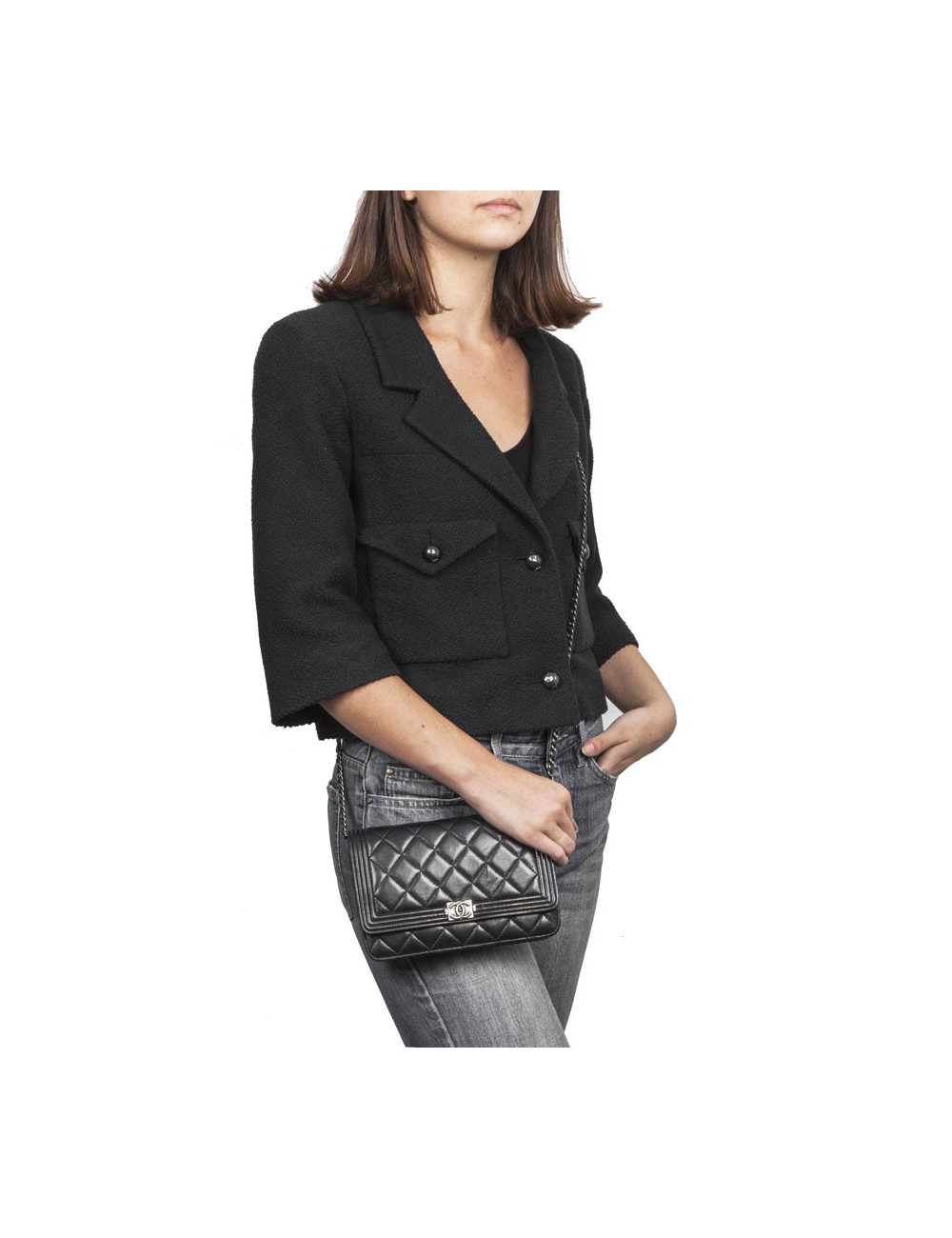 mini sac CHANEL en cuir d'agneau noir