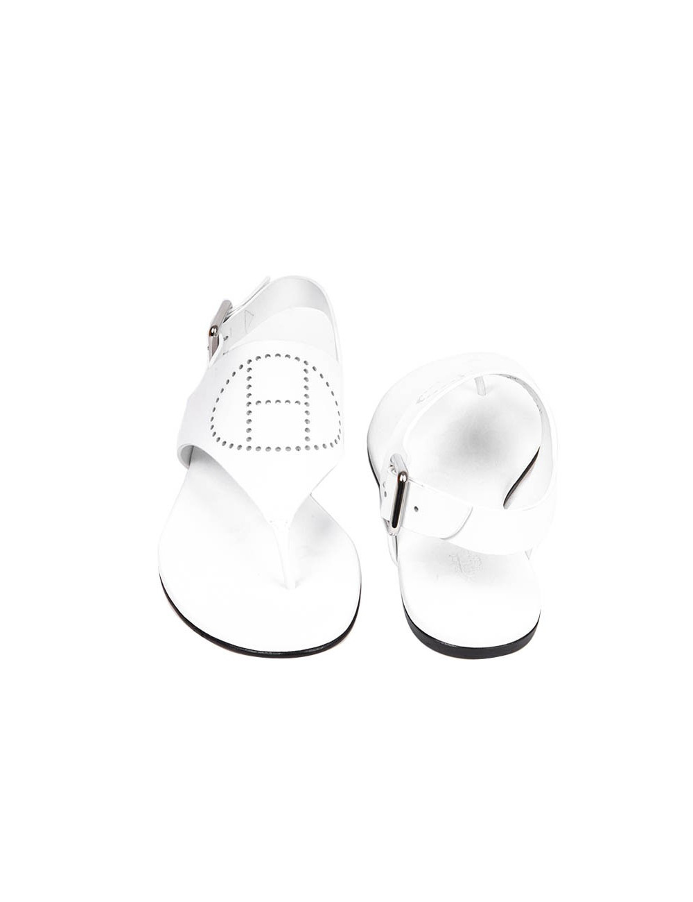 Sandales HERMES plate en cuir blanc H perforé
