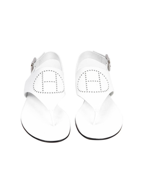 Sandales HERMES t 37 UE plate en cuir blanc H perforé