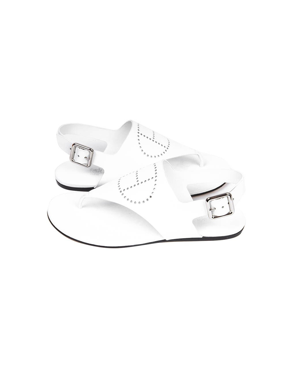 Sandales HERMES t 37 UE plate en cuir blanc H perforé
