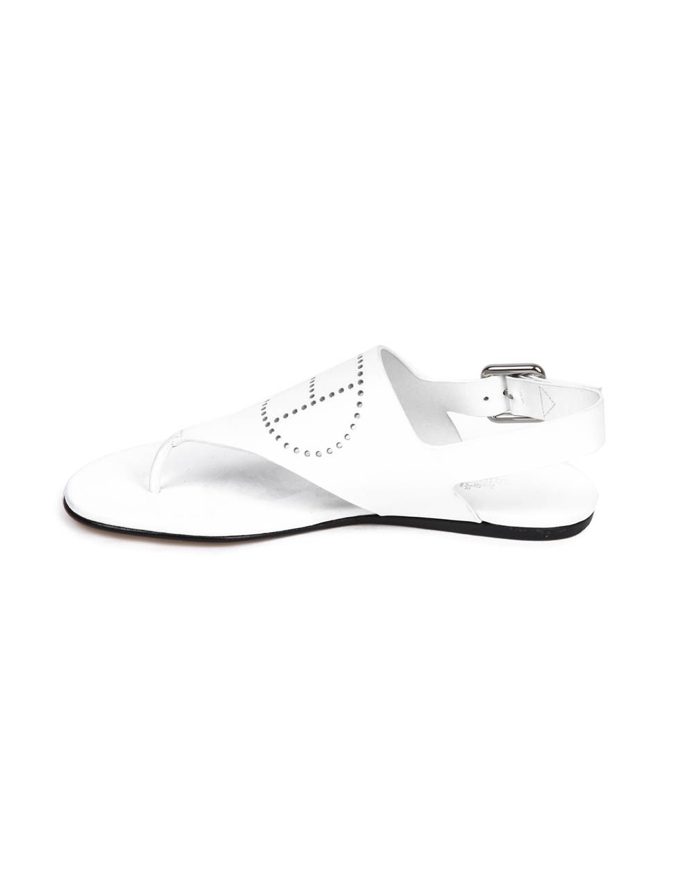 Sandales HERMES t 37 UE plate en cuir blanc H perforé