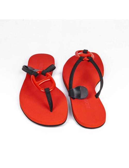 Sandales HERMES plates rouge 