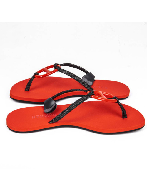 Sandales HERMES plates rouge 