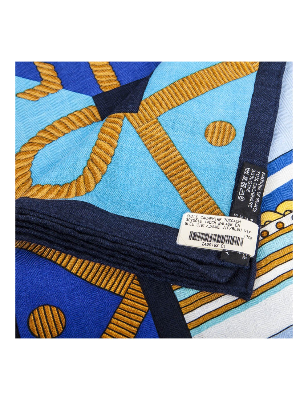HERMES shawl 'balade en berline' in blue and yellow cashmere and silk