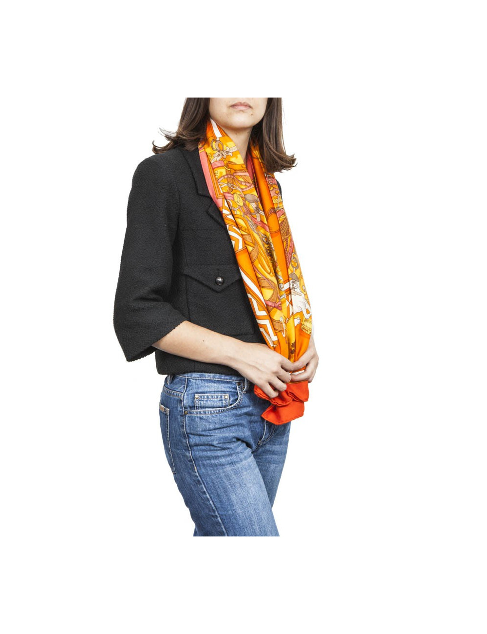 Châle HERMES orange "Bouquets"