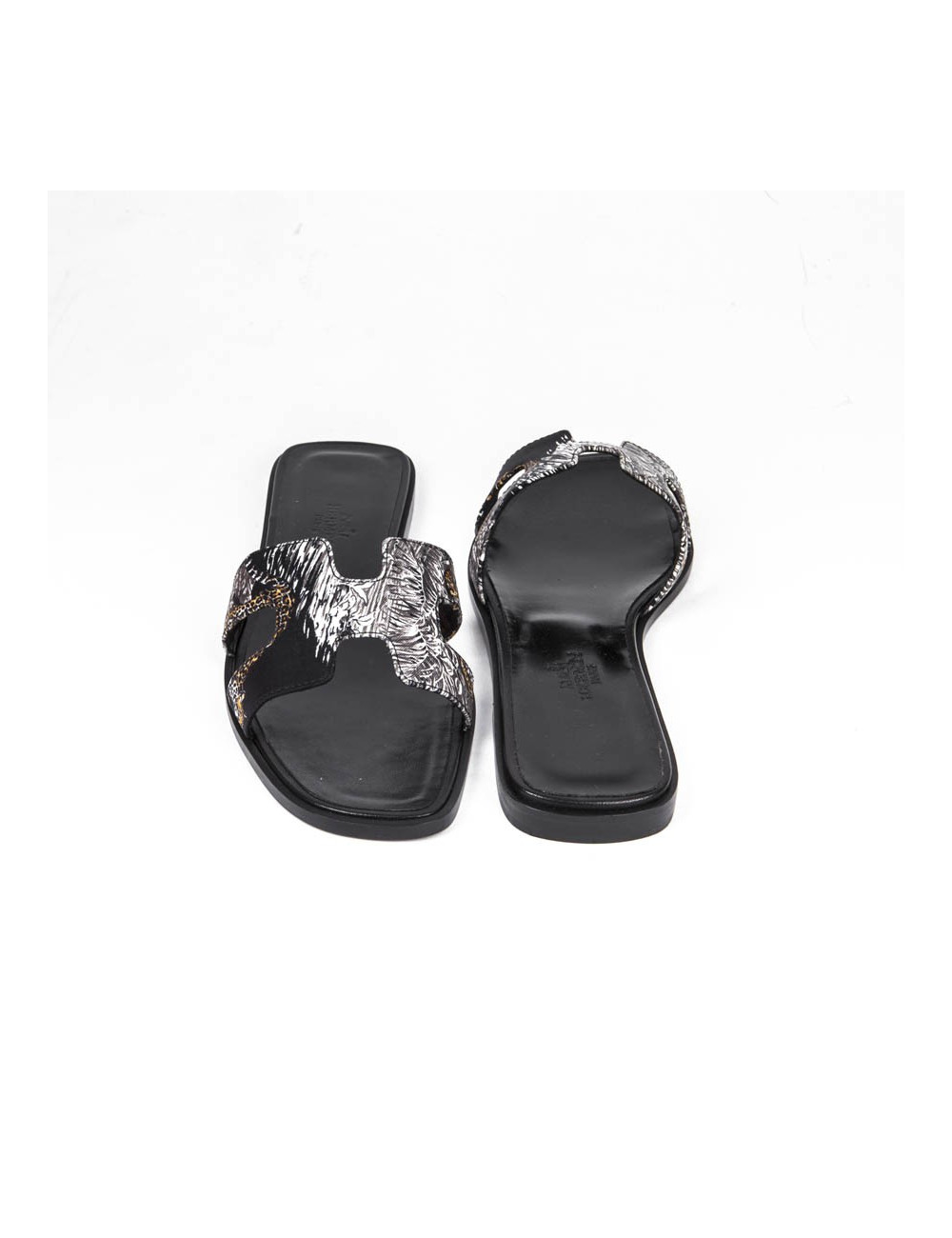 Sandales ORAN T 37 UE plates HERMES en toile imprimée jungle