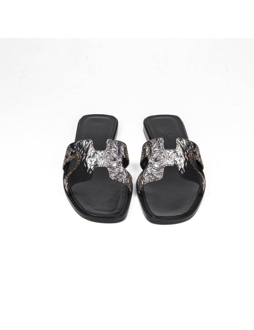 HERMES 'Oran' sandals in printed silk size 37FR