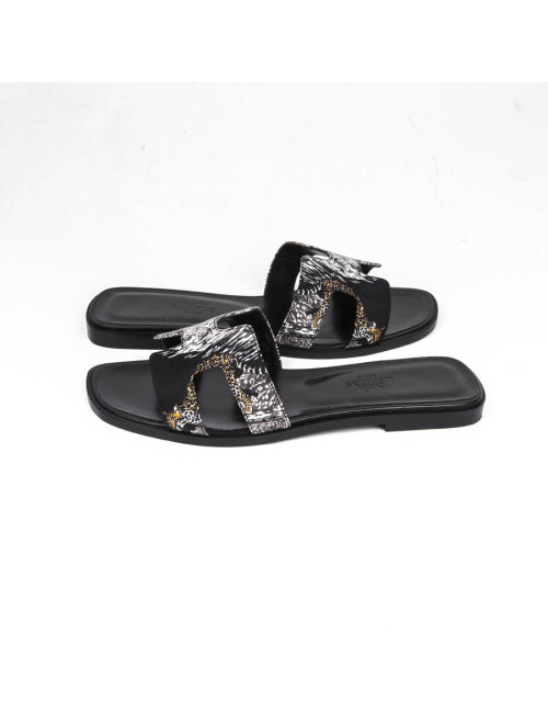 HERMES 'Oran' sandals in printed silk size 37FR