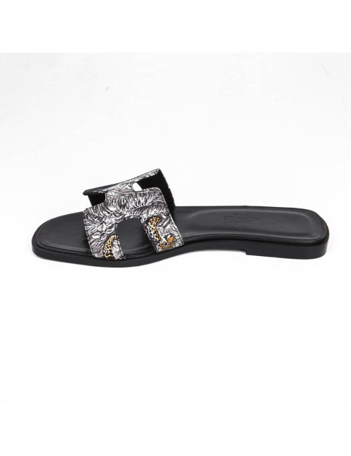 HERMES 'Oran' sandals in printed silk size 37FR
