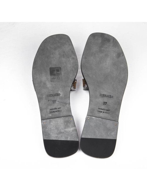 HERMES 'Oran' sandals in printed silk size 37FR