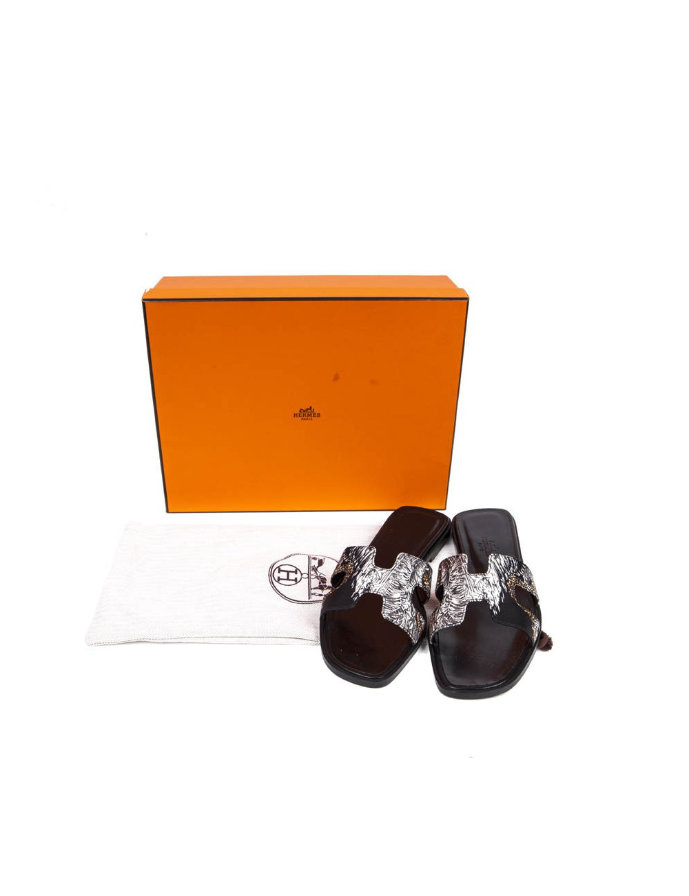 Sandales ORAN T 37 UE plates HERMES en toile imprimée jungle